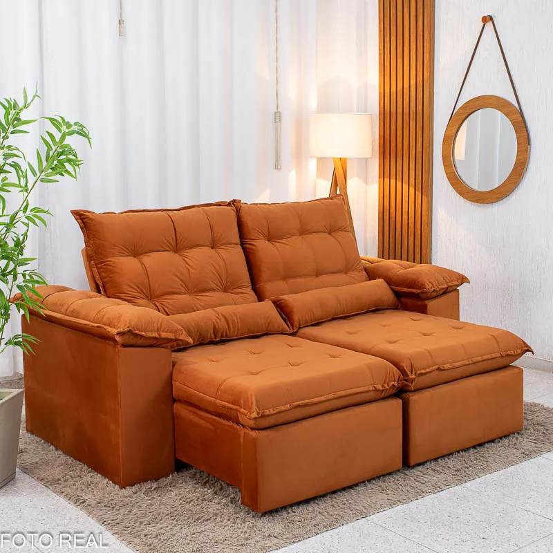 Sofá Retrátil Reclinável Emanuelly 2,00m Veludo Terracota