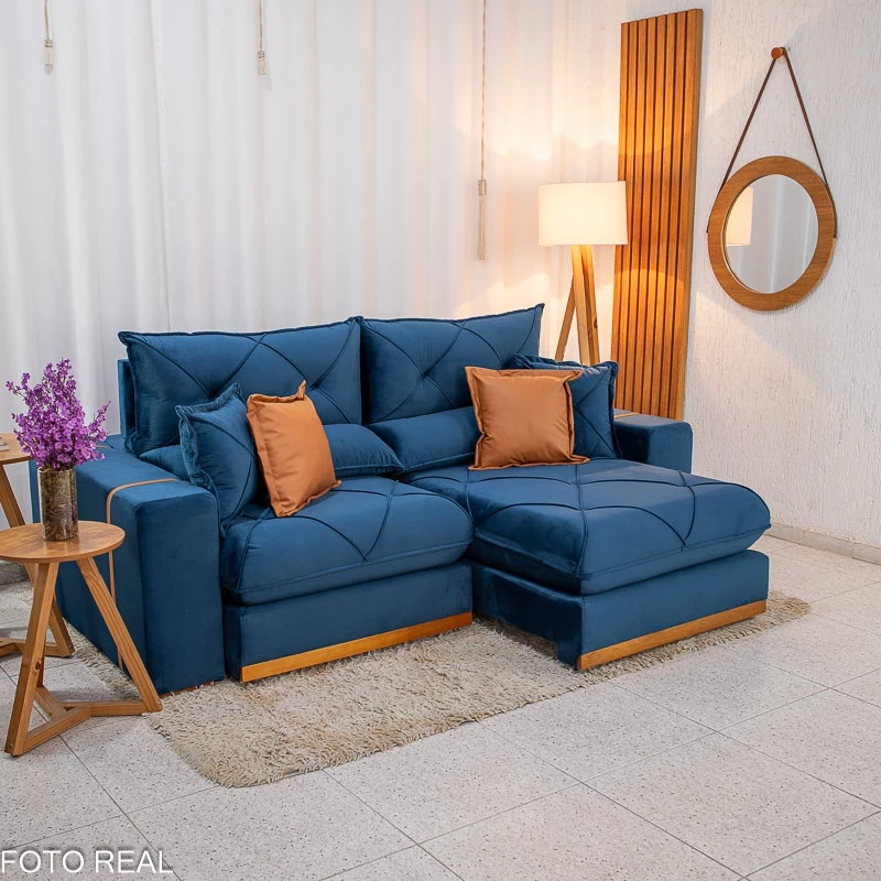 Sofá Retrátil Reclinável Gran Bello 2,30m Veludo Azul