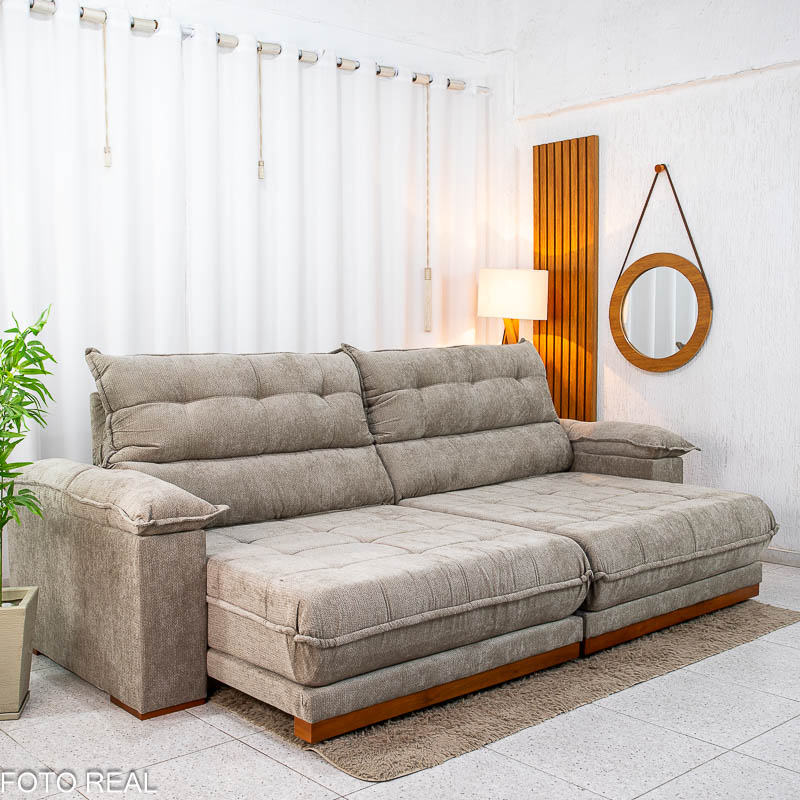 Sofá Retrátil Reclinável Itaúna 2,90m Chenille Bege - foto 1