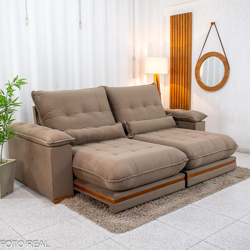 Sofá Retrátil Reclinável Ibis 2,30m Veludo Cappuccino - foto 1