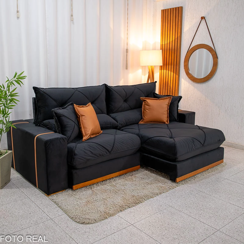 Sofá Retrátil Reclinável Gran Bello 2,30m Veludo Preto