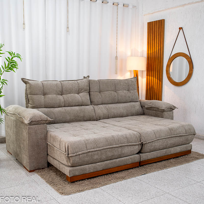 Sofá Retrátil Reclinável Itaúna 2,50m Chenille Bege - foto 1