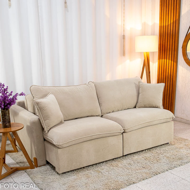 Sofá Retrátil Luma 2,00m Veludo Premium Bege - foto 1