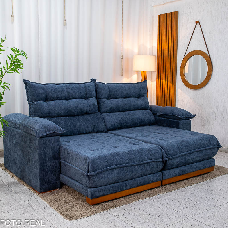 Sofá Retrátil Reclinável Itaúna 2,50m Chenille Azul - foto 1