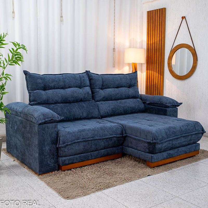 Sofá Retrátil Reclinável Itaúna 2,30m Chenille Azul