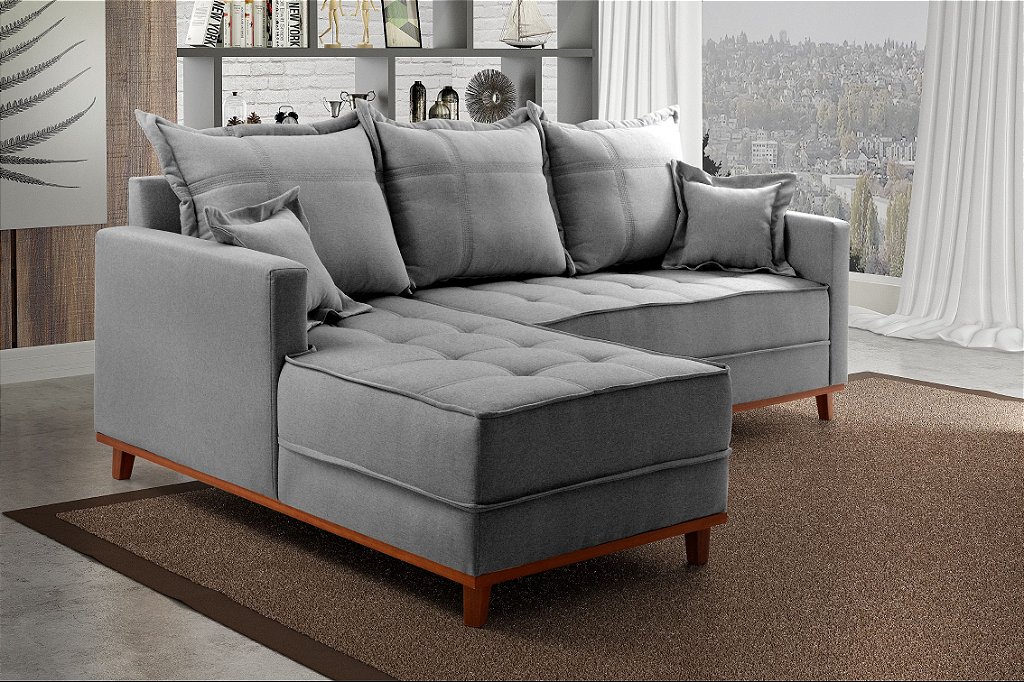Sofa Chaise Milao Linho Cinza1008 - foto 1