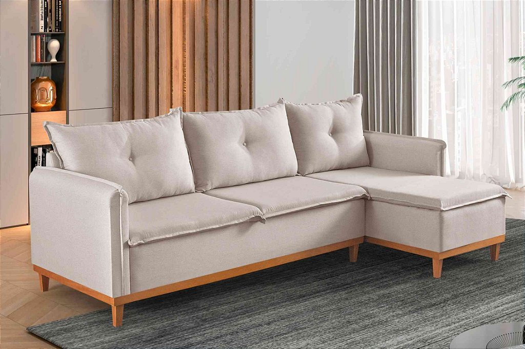 Sofa Chaise Orlando Linho Bege/24 - Boareto - foto 1