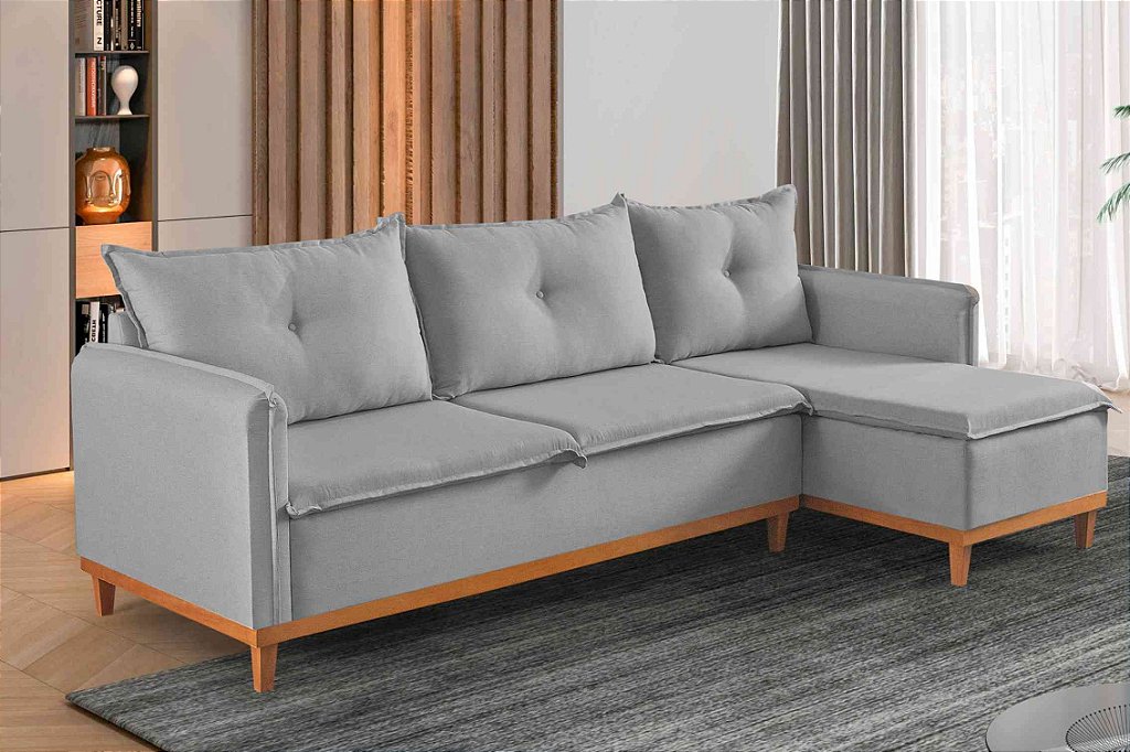 Sofa Chaise Orlando Linho Cinza/27 - Boareto - foto 1